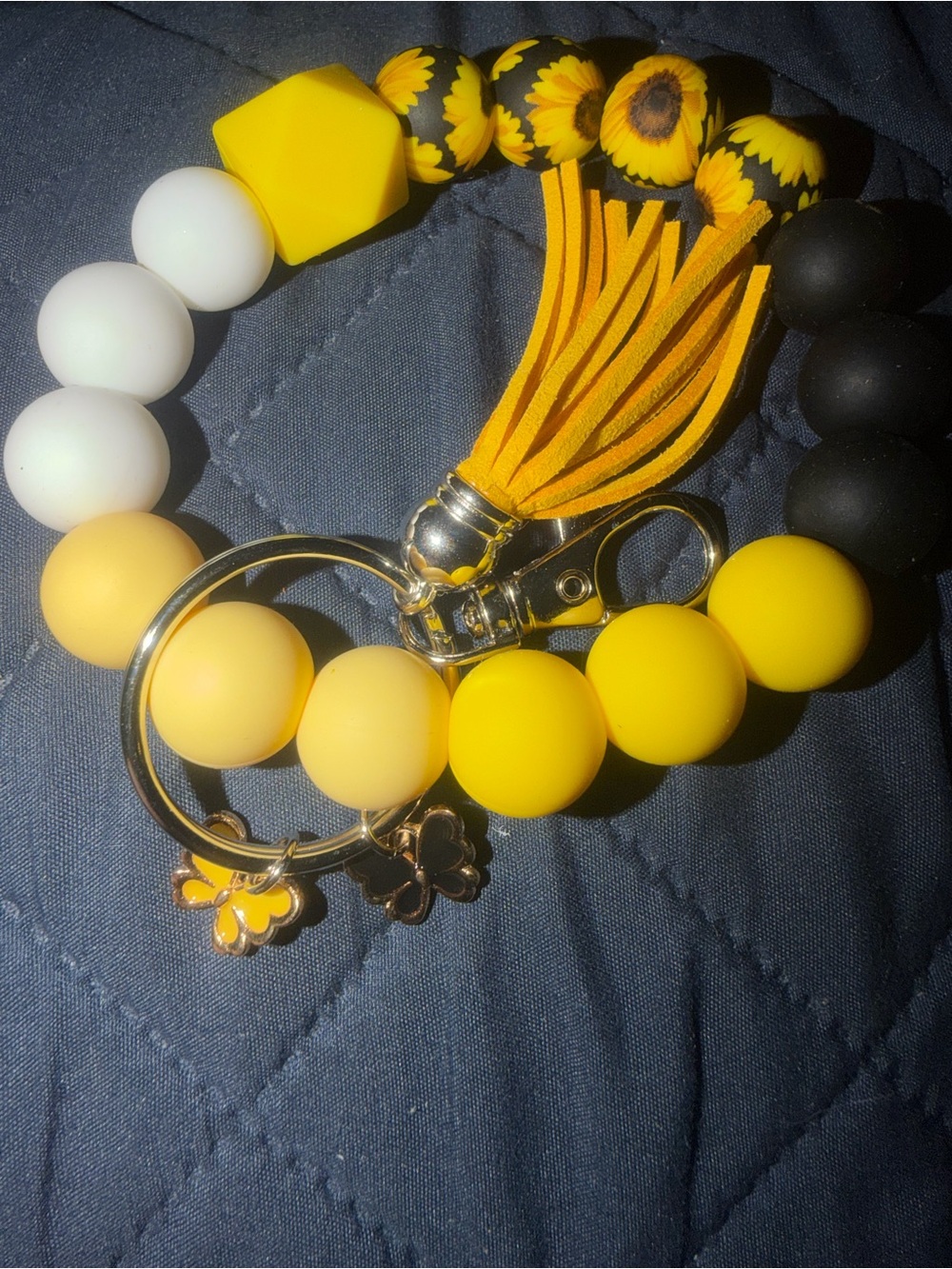 Beaded Sunflower Tassel Key & Card Holder Wristlet - Yellow